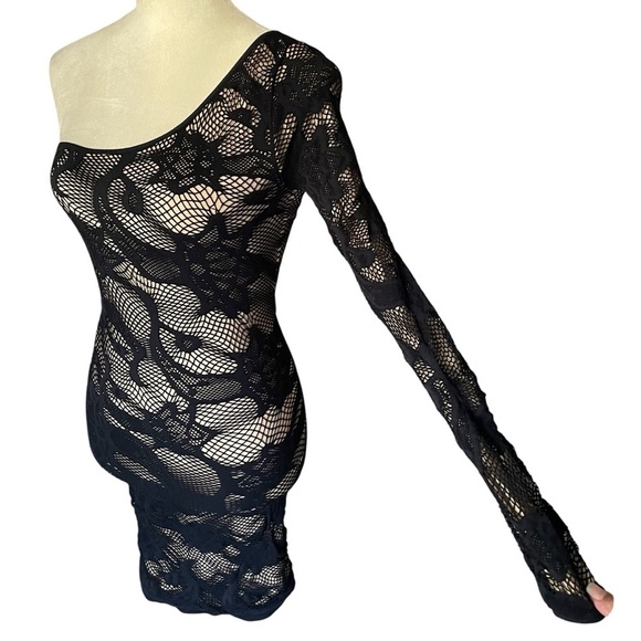 Bebe Floral Sexy Black Nude Lace Dark Romantic Whimsigoth Dress Women Sz S - Picture 7 of 9